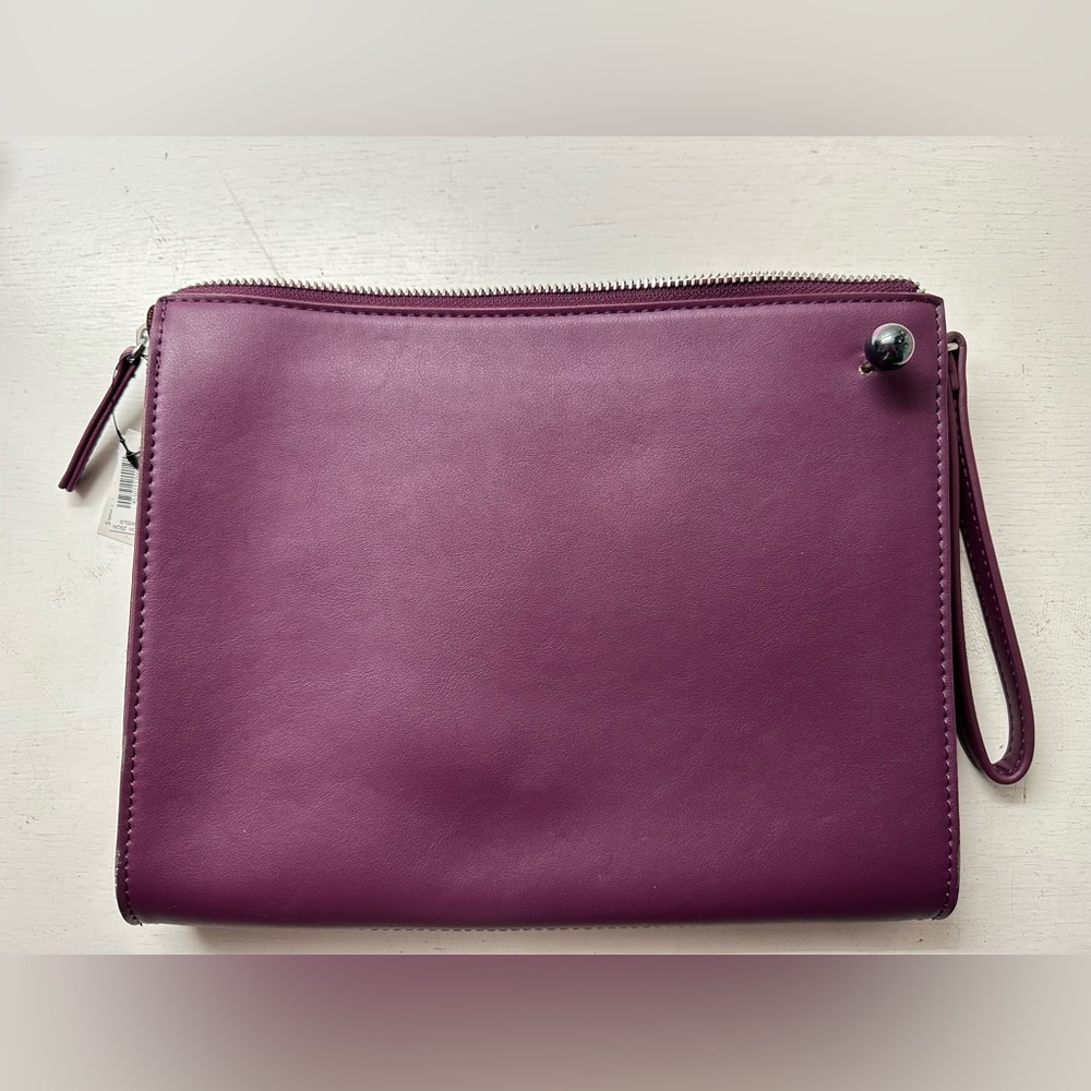 White House Black Market Real Suede Faux Leather Clutch Bright Purple BNWT - Picture 2 of 10